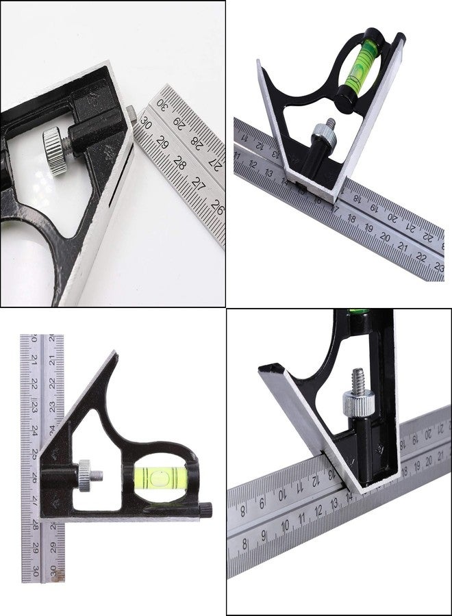 Inditrust مجموعة أدوات قياس متعددة الوظائف من الفولاذ المقاوم للصدأ، مقاس 12 بوصة، قابلة للتعديل، من إنديترست، تتضمن مسطرة زاوية قائمة ومسطرة قياس. - Image 3